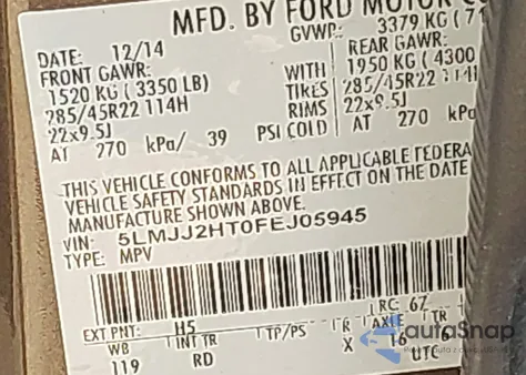 2015 Lincoln Navigator from USA, damaged, VIN 5LMJJ2HT0FEJ05945